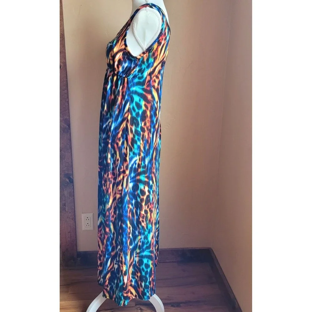 Due Time Maternity Size M Colorful Stretch Sleeveless Scoop Neck Maxi Dress USA